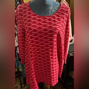 Kim Rogers Size XL SPARKLY Blouse Red/White/Silver 40” Bust 26” L